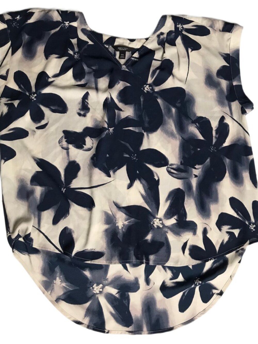 Simply Vera Vera Wang Womens XXL Sleeveless Floral Blouse Navy White High Low